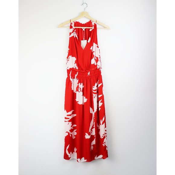 NWT Joie Jerelle Dress 100% Silk Sundress Tropic Red Floral Smocked Waist XS - Picture 4 of 11